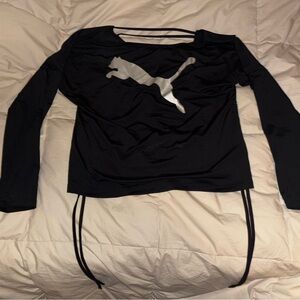 Puma Women's Black Long Sleeve Tee with Silver Logo